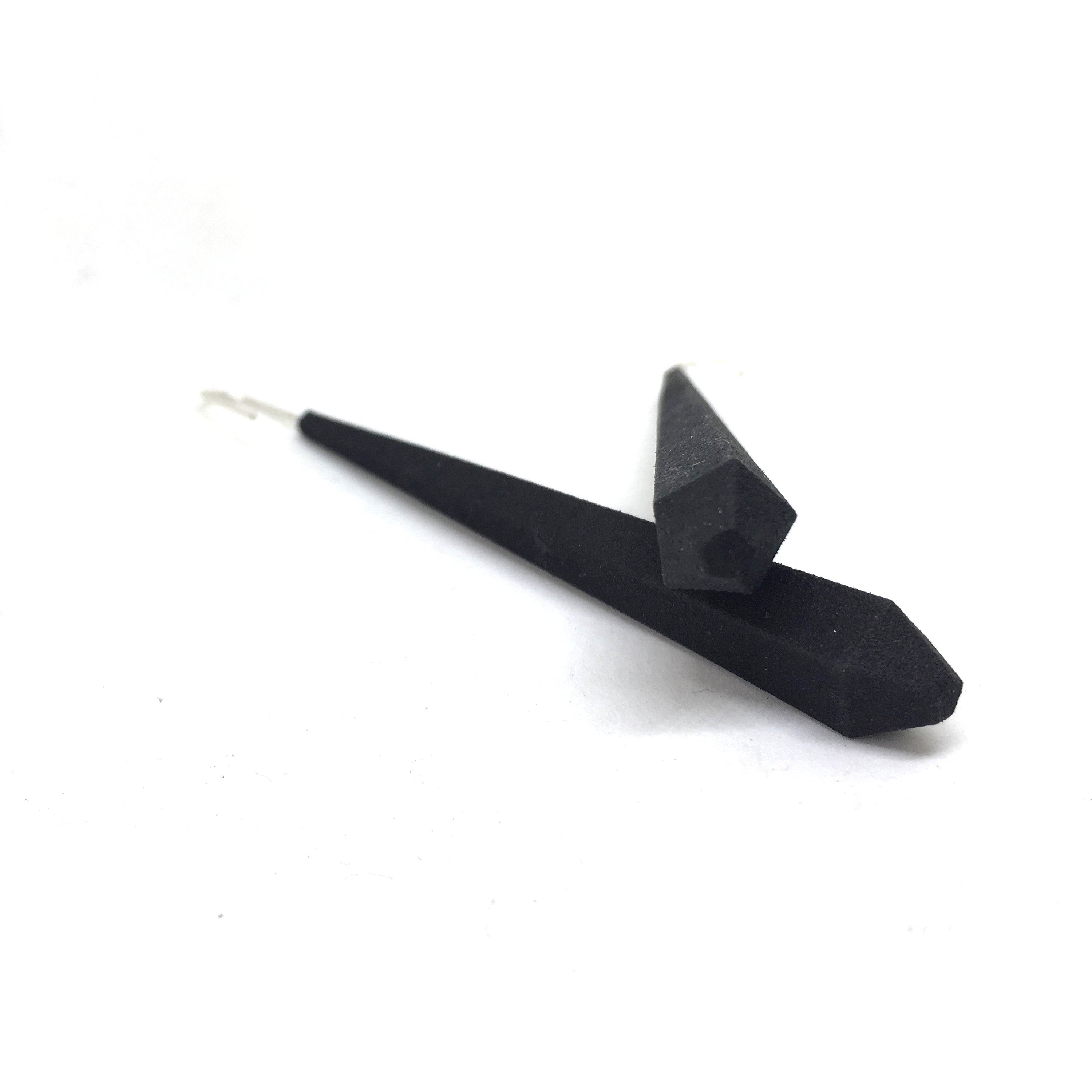 Long Pentagon Earrings XL in vibrant colors with sterling silver hooks, showcasing a modern geometric design.