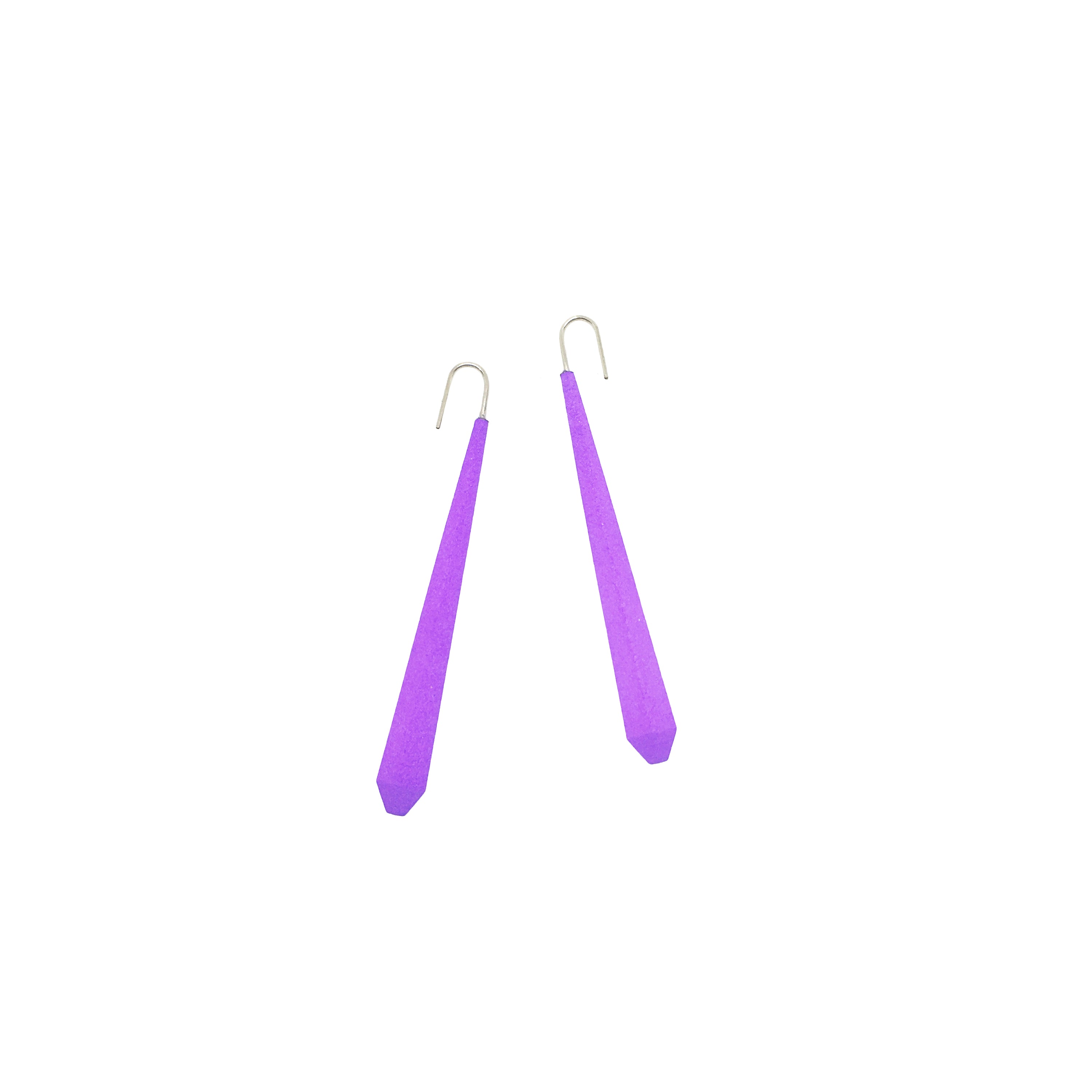 Long Pentagon Earrings XL in vibrant colors with sterling silver hooks, showcasing a modern geometric design.