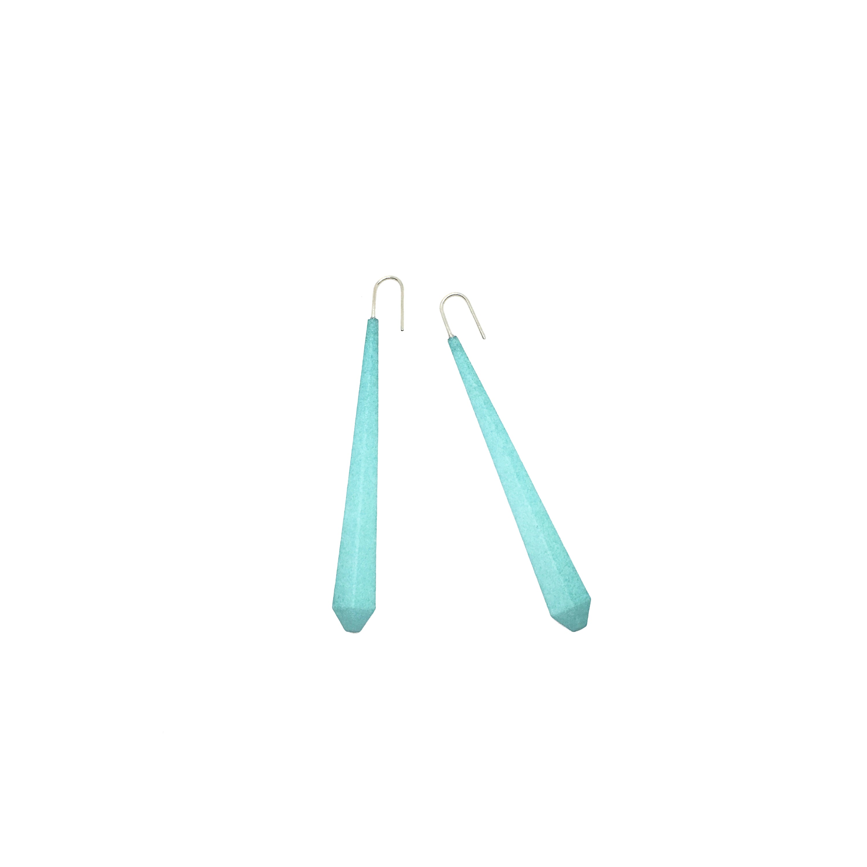Long Pentagon Earrings XL in vibrant colors with sterling silver hooks, showcasing a modern geometric design.