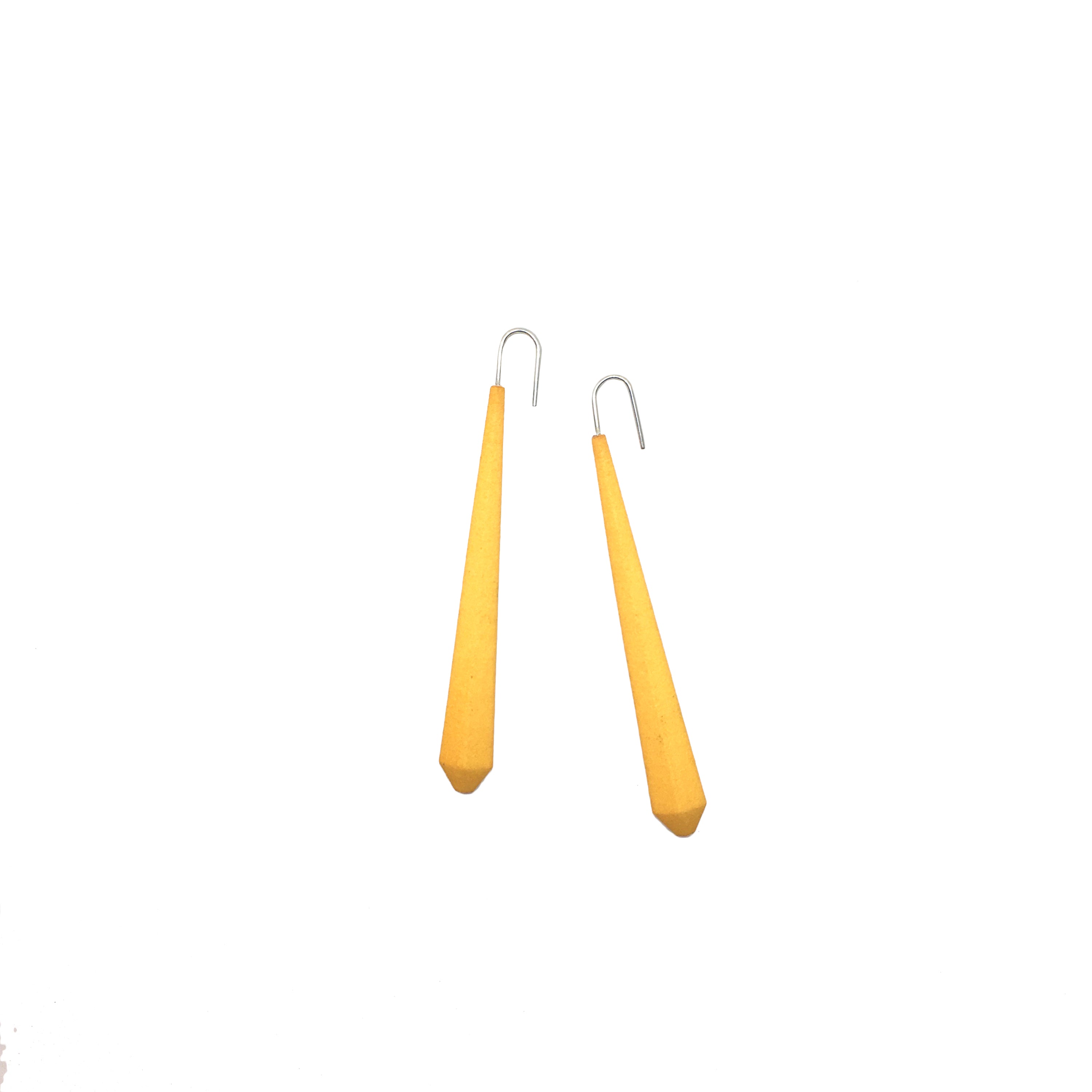 Long Pentagon Earrings XL in vibrant colors with sterling silver hooks, showcasing a modern geometric design.