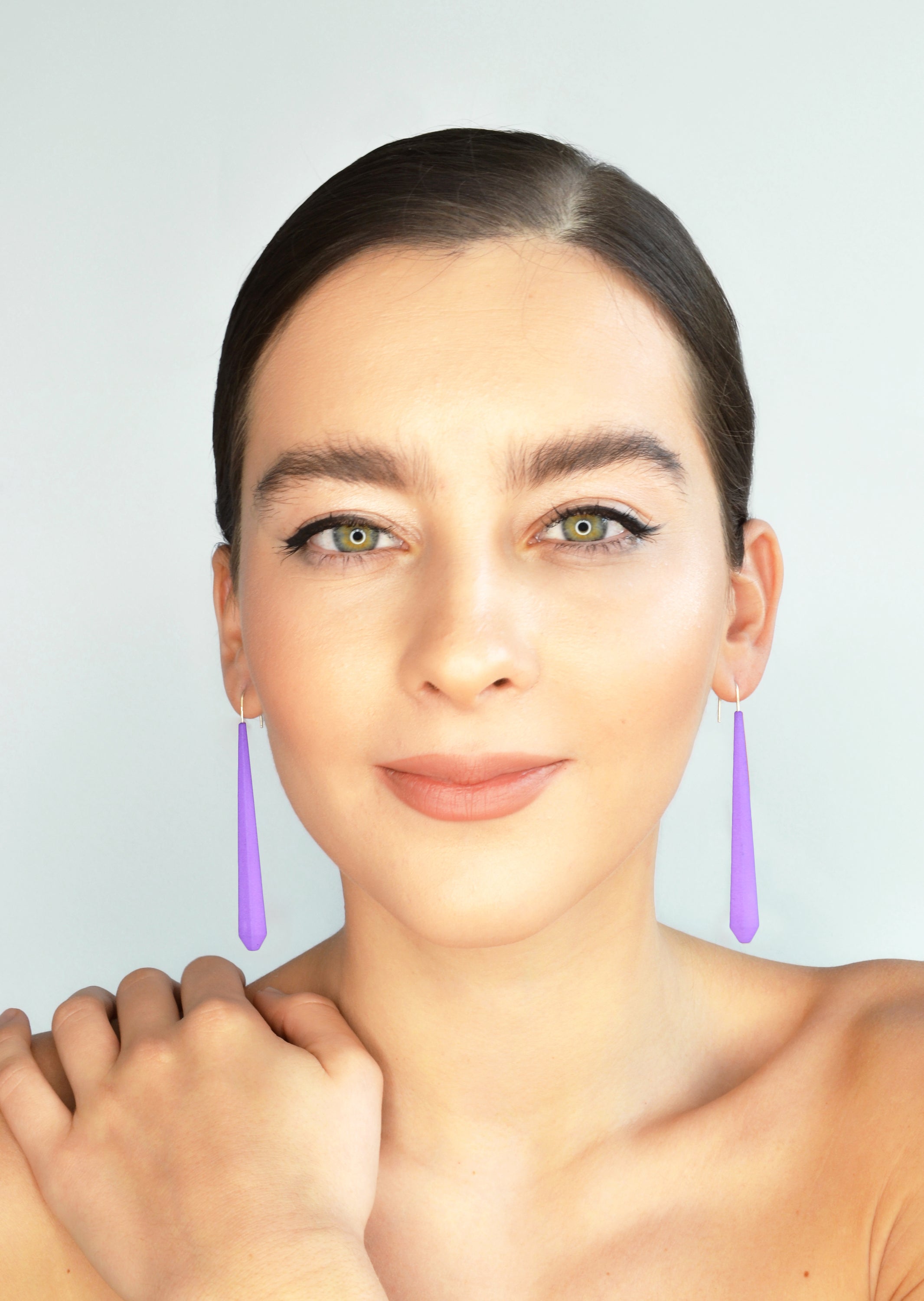 Long Pentagon Earrings XL in vibrant colors with sterling silver hooks, showcasing a modern geometric design.