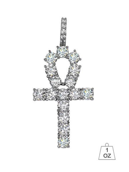 LOOP 4MM CZ Ankh Cross featuring cubic zirconia stones, crafted from brass metal, symbolizing life and growth.