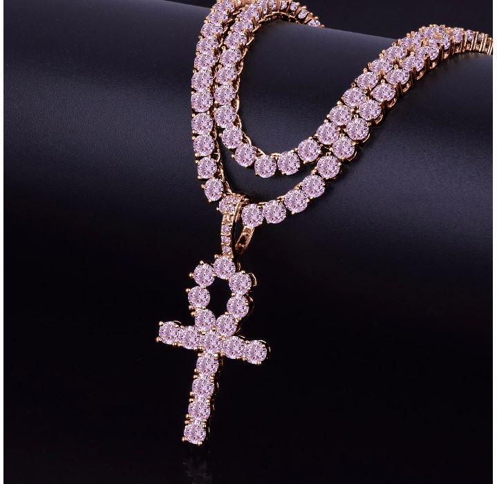 LOOP 4MM CZ Ankh Cross featuring cubic zirconia stones, crafted from brass metal, symbolizing life and growth.