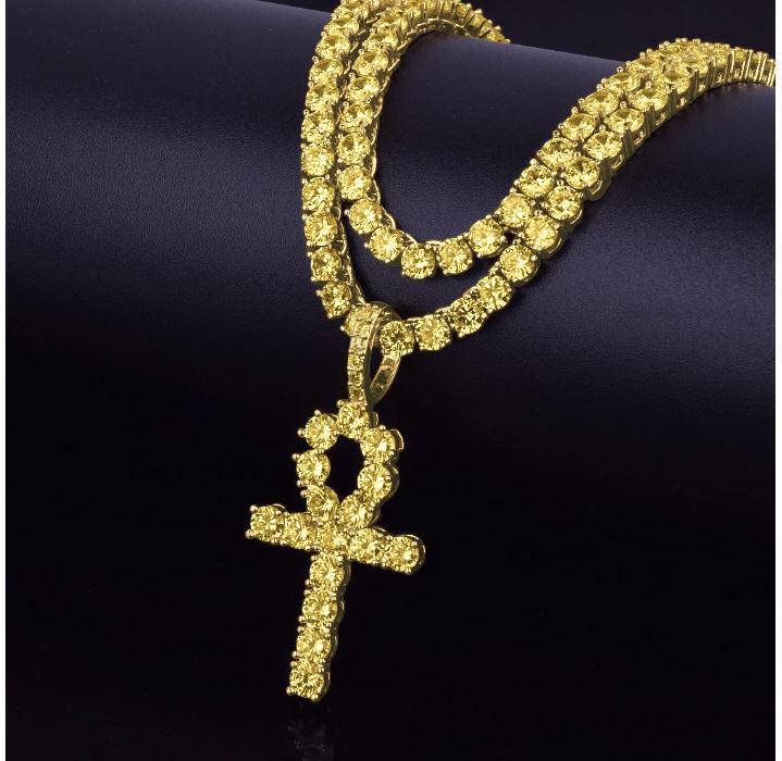 LOOP 4MM CZ Ankh Cross featuring cubic zirconia stones, crafted from brass metal, symbolizing life and growth.