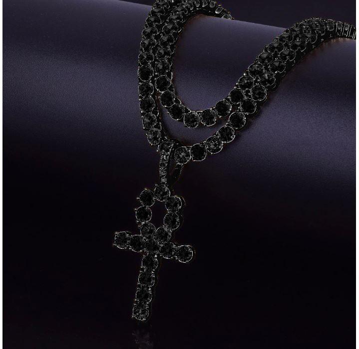 LOOP 4MM CZ Ankh Cross featuring cubic zirconia stones, crafted from brass metal, symbolizing life and growth.