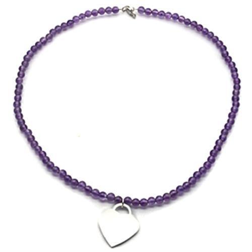 Elegant Silver 925 Sterling Silver Necklace featuring a synthetic amethyst glass bead centerpiece, showcasing its delicate design and craftsmanship.