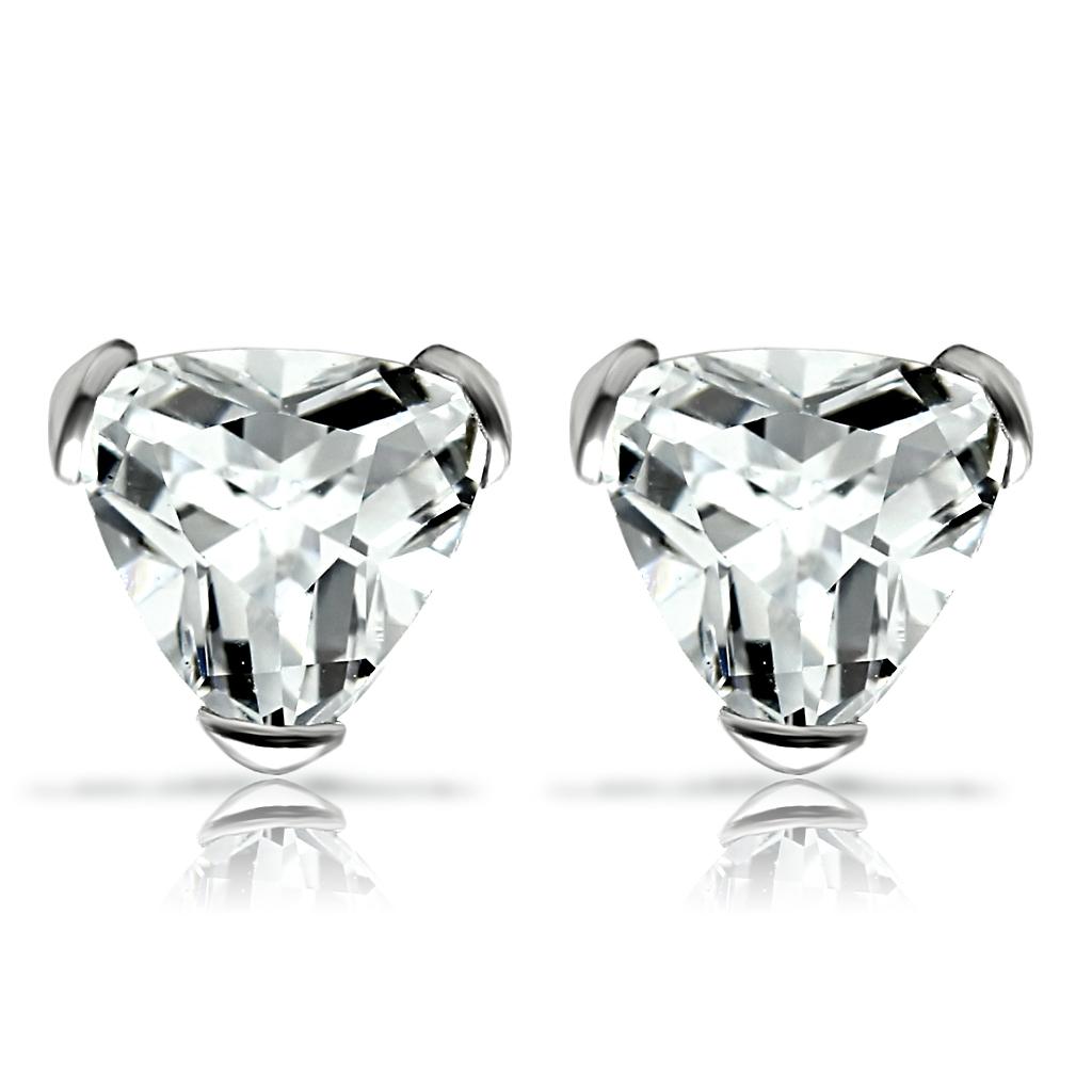 LOS048 Rhodium 925 Sterling Silver Earrings featuring AAA Grade clear cubic zirconia, showcasing elegance and shine.