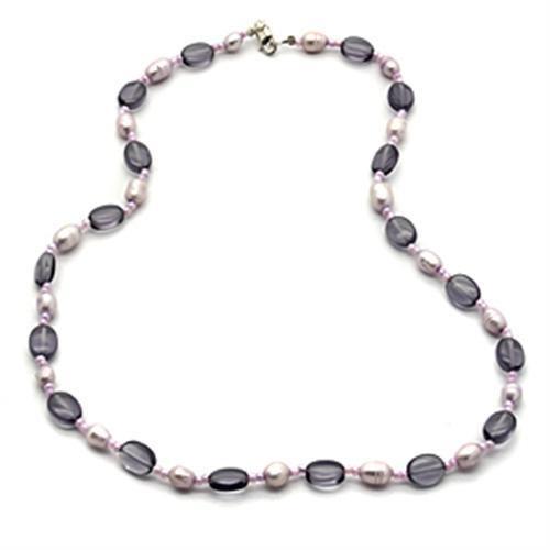 LOS066 Silver 925 Sterling Silver Necklace featuring a synthetic amethyst stone, elegantly designed for everyday wear.