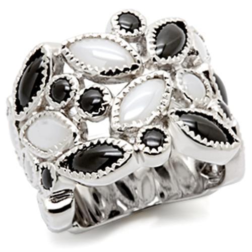 LOS113 Rhodium 925 Sterling Silver Ring featuring multi-color milky CZ stones, showcasing elegance and craftsmanship.