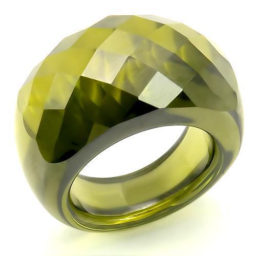 LOS145 Stone Ring featuring AAA Grade CZ in Olivine color, showcasing its elegant design and vibrant gemstone.