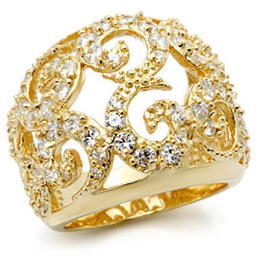 LOS118 Gold 925 Sterling Silver Ring featuring AAA Grade CZ stones, showcasing a luxurious gold finish and elegant design.