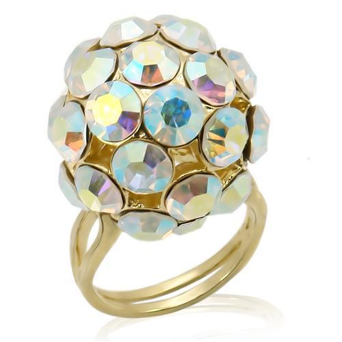 LOS189 Gold 925 Sterling Silver Ring featuring a sparkling top grade white crystal, elegantly designed for both casual and formal occasions.