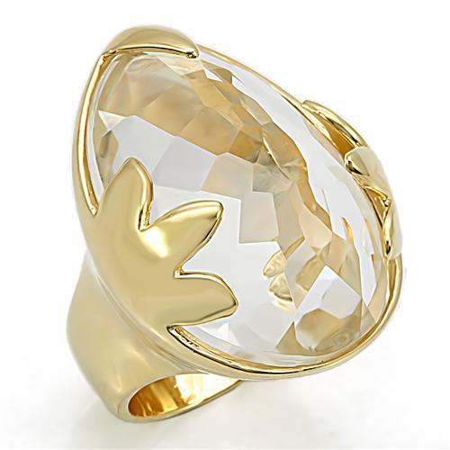 LOS206 Gold 925 Sterling Silver Ring featuring a clear genuine stone, showcasing a luxurious design and elegant finish.