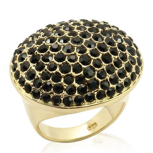 LOS207 Gold 925 Sterling Silver Ring featuring a top-grade jet crystal, showcasing elegance and luxury.