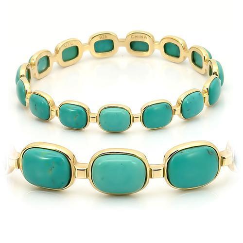 LOS242 Matte Gold 925 Sterling Silver Bangle featuring a semi-precious turquoise stone, showcasing its elegant design and craftsmanship.