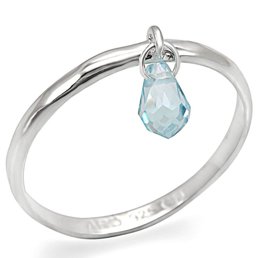 LOS268 Silver 925 Sterling Silver Ring featuring a genuine sea blue stone, showcasing its elegant design and craftsmanship.