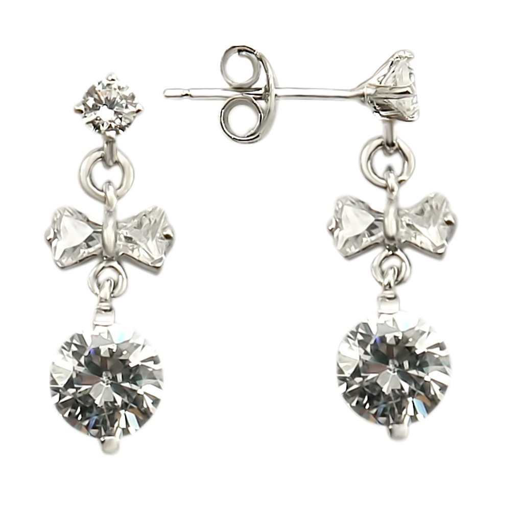 LOS313 Rhodium 925 Sterling Silver Earrings featuring AAA Grade clear CZ stones, elegantly designed for a luxurious look.