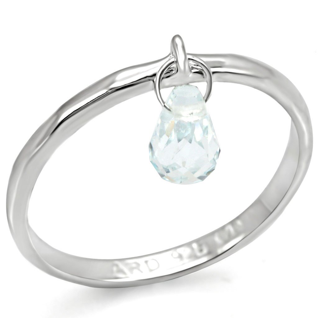LOS318 Silver 925 Sterling Silver Ring featuring a genuine aquamarine stone, showcasing its elegant design and craftsmanship.