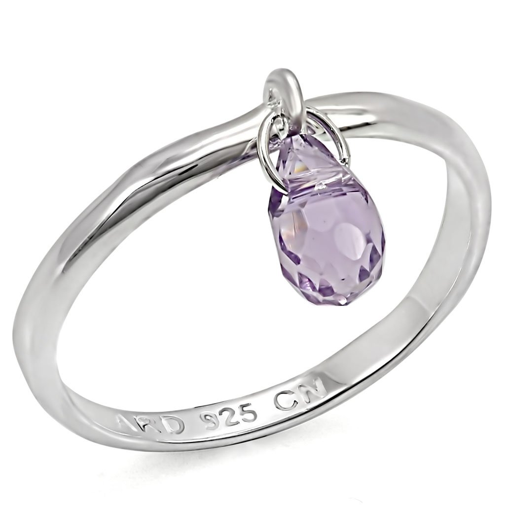 LOS325 Silver 925 Sterling Silver Ring featuring a genuine Amethyst stone, showcasing its elegant design and shiny finish.