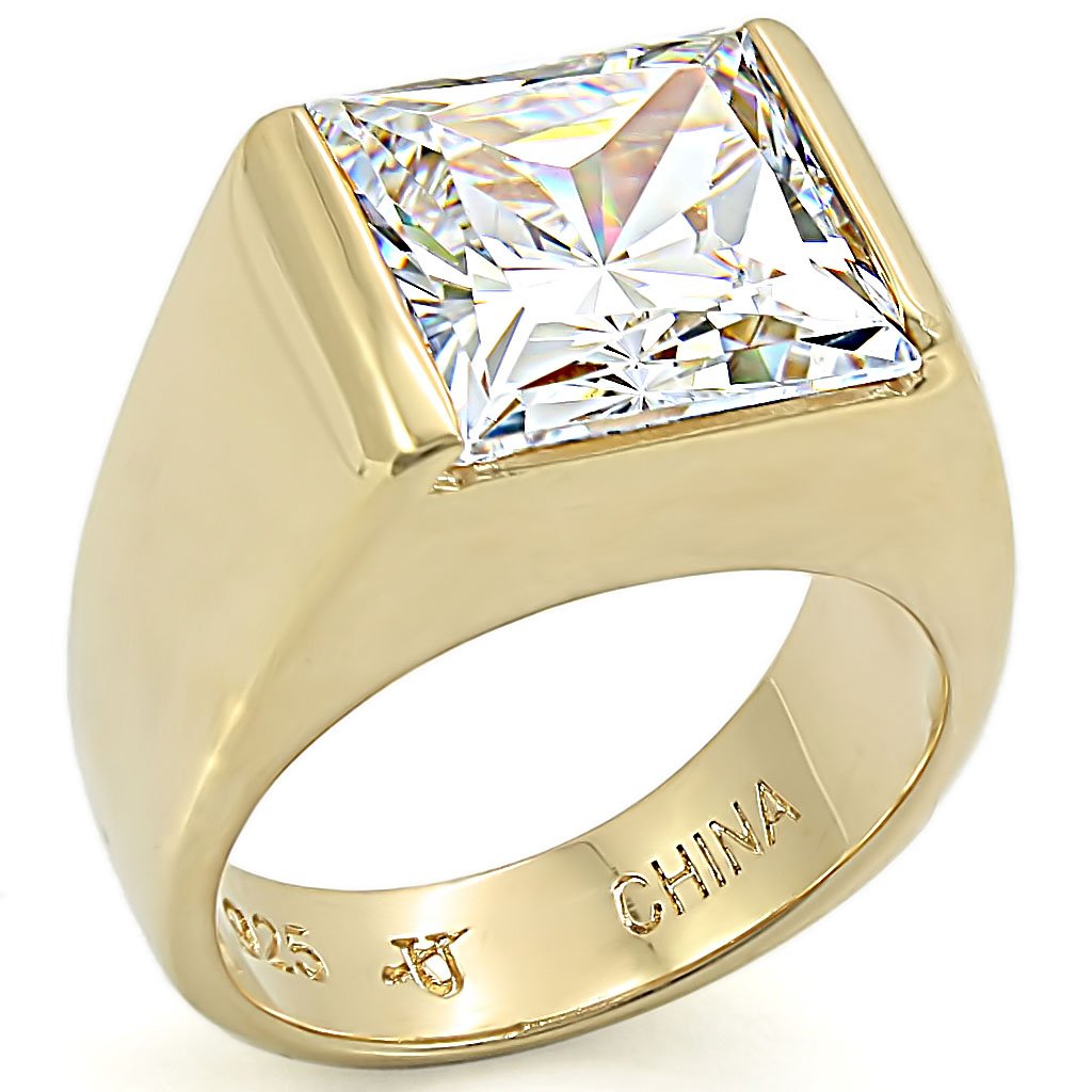 LOS375 Gold 925 Sterling Silver Ring featuring a clear AAA Grade CZ stone, showcasing its elegant design and luxurious gold finish.