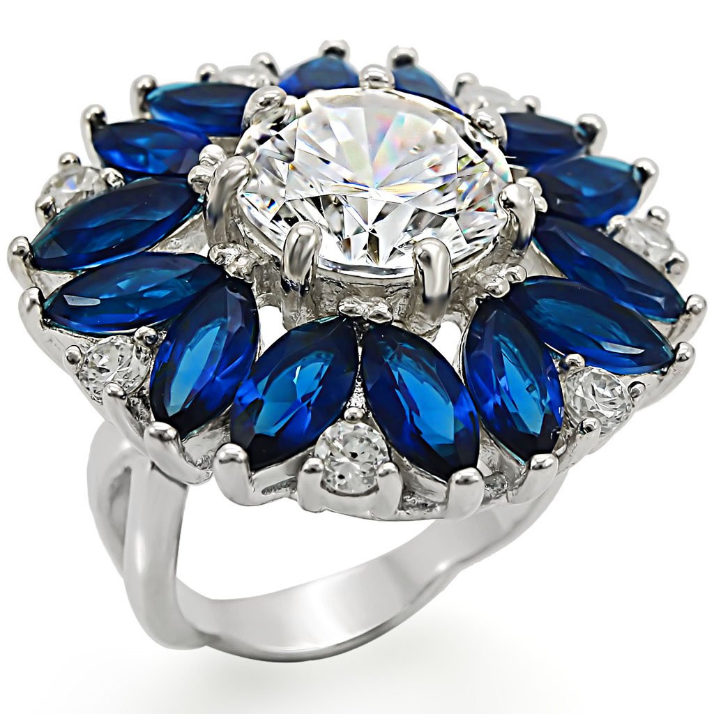 LOS386 High-Polished 925 Sterling Silver Ring featuring a clear AAA Grade CZ stone, showcasing its elegant design and shiny finish.