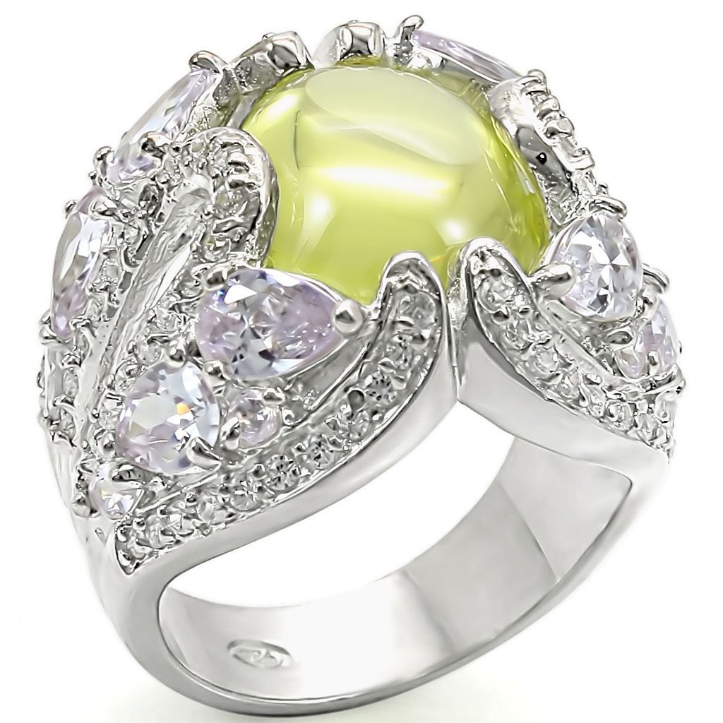 LOS391 High-Polished 925 Sterling Silver Ring featuring a vibrant apple green AAA Grade CZ stone, showcasing elegance and craftsmanship.