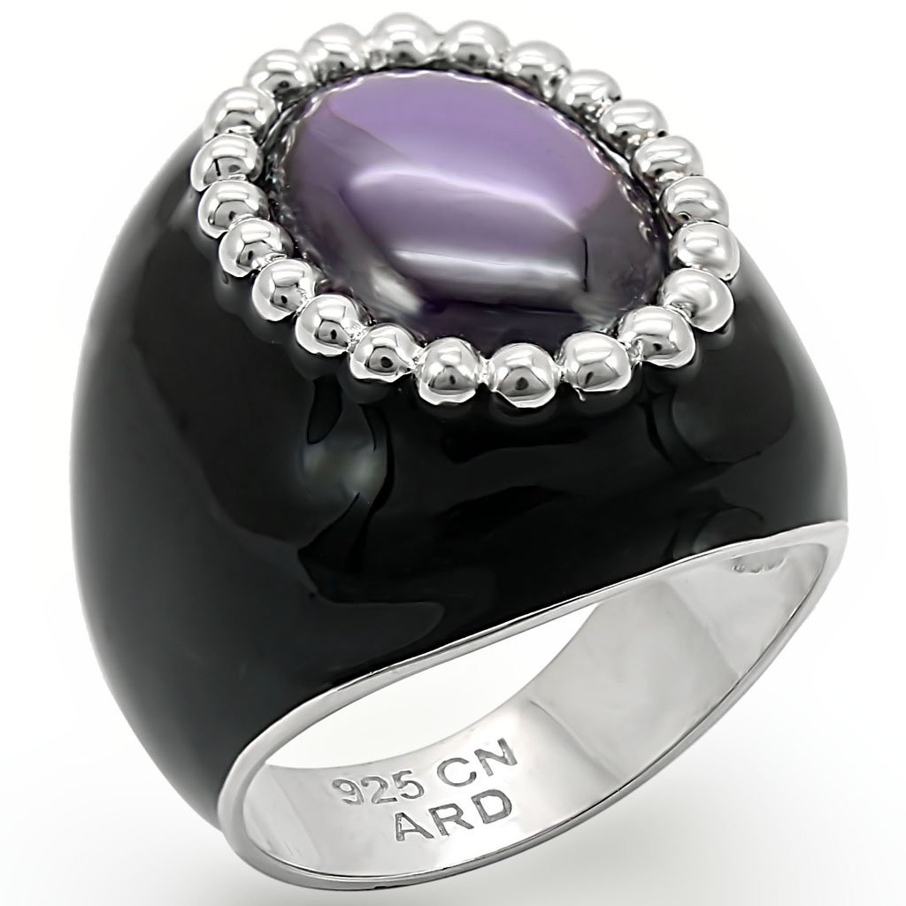 LOS406 Silver 925 Sterling Silver Ring featuring a AAA Grade CZ stone in amethyst color, showcasing its elegant design and craftsmanship.