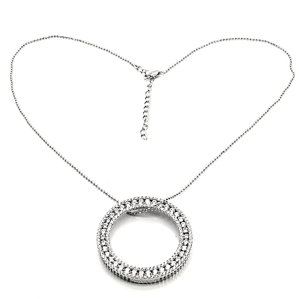 LOS417 Rhodium 925 Sterling Silver Chain Pendant featuring a clear AAA Grade CZ stone, elegantly designed for versatile wear.
