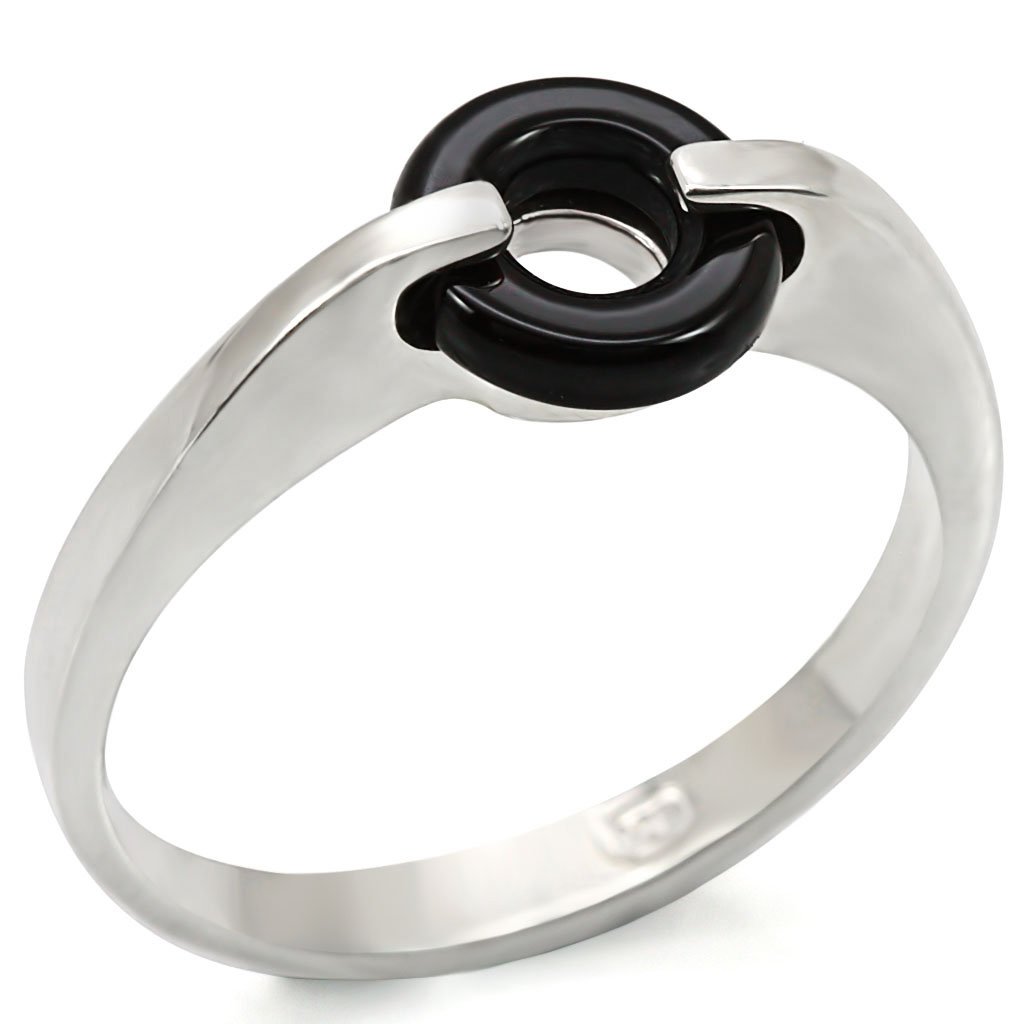 LOS456 Silver 925 Sterling Silver Ring featuring a jet-colored semi-precious agate stone, showcasing its elegant design and craftsmanship.