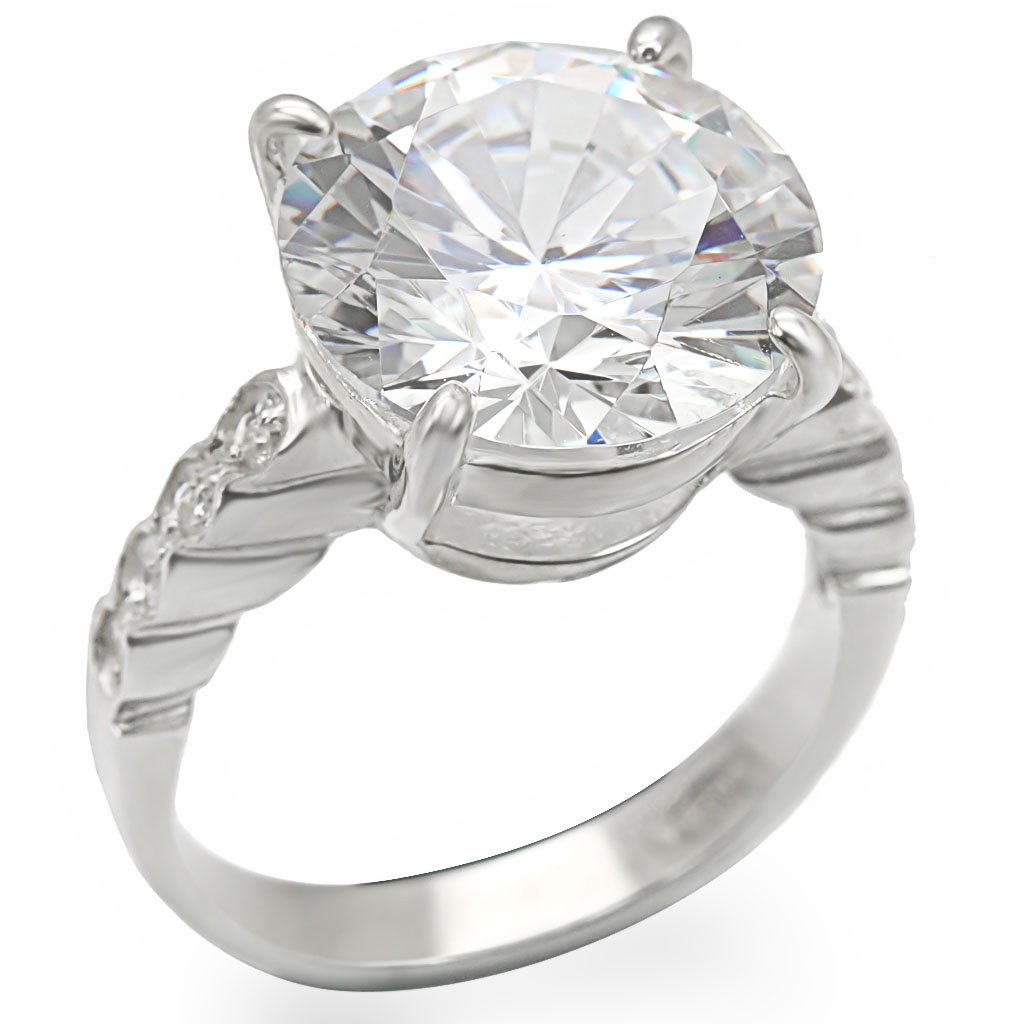 LOS472 Silver 925 Sterling Silver Ring featuring a clear AAA grade cubic zirconia stone, showcasing its elegant design and high-quality craftsmanship.