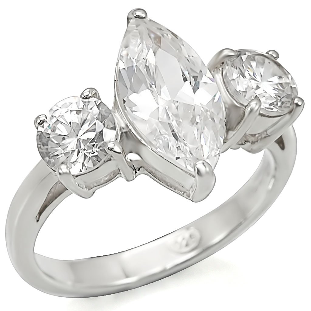 LOS474 Silver 925 Sterling Silver Ring featuring a clear AAA Grade CZ stone, showcasing its elegant design and shiny finish.