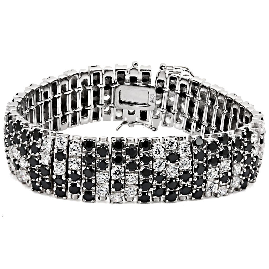 LOS476 Rhodium 925 Sterling Silver Bracelet featuring AAA Grade CZ stones in black diamond color, elegantly designed for any occasion.