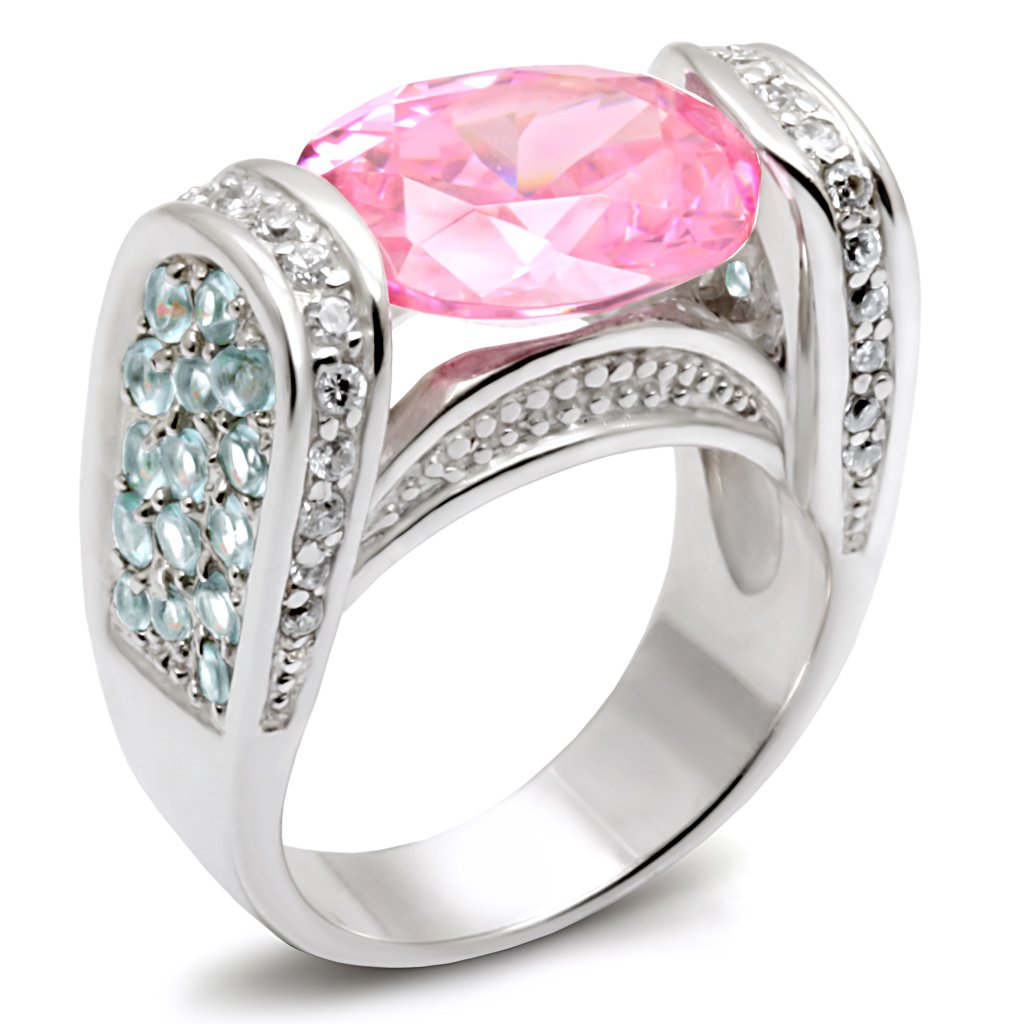 LOS488 Silver 925 Sterling Silver Ring featuring a rose-colored AAA Grade CZ stone, showcasing elegance and quality craftsmanship.