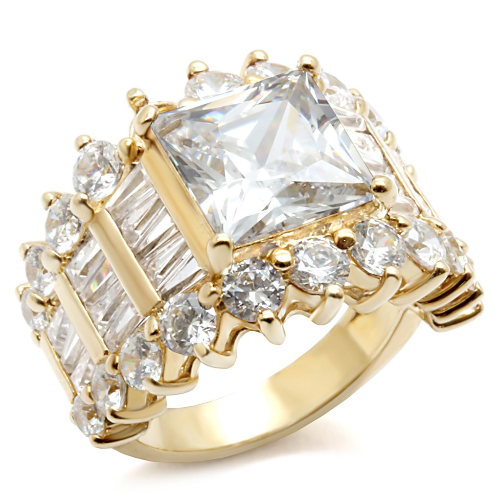 LOS481 Gold 925 Sterling Silver Ring featuring AAA Grade Clear CZ stone, showcasing its elegant design and luxurious finish.