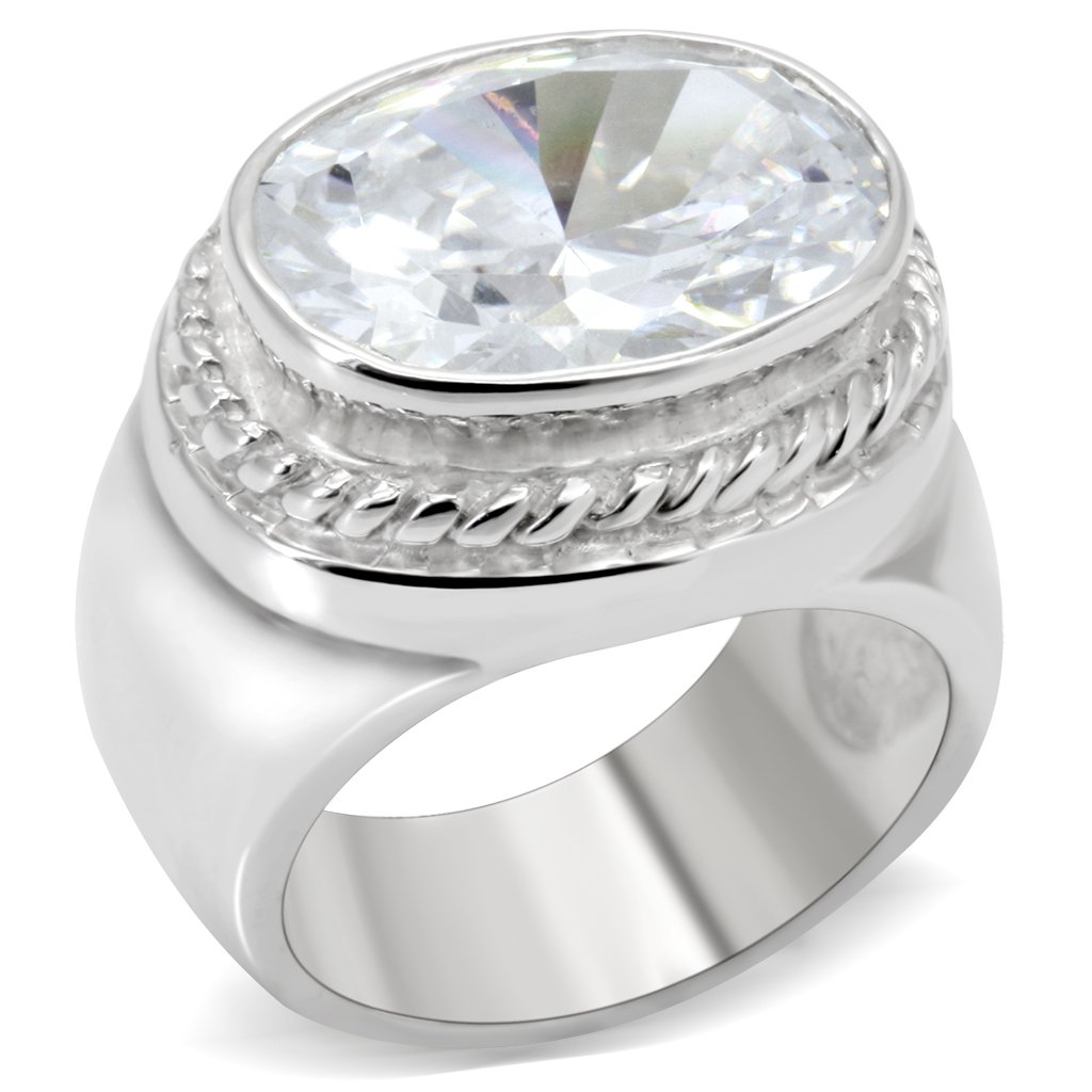 LOS519 Silver 925 Sterling Silver Ring featuring a clear AAA Grade CZ stone, showcasing its elegant design and polished finish.