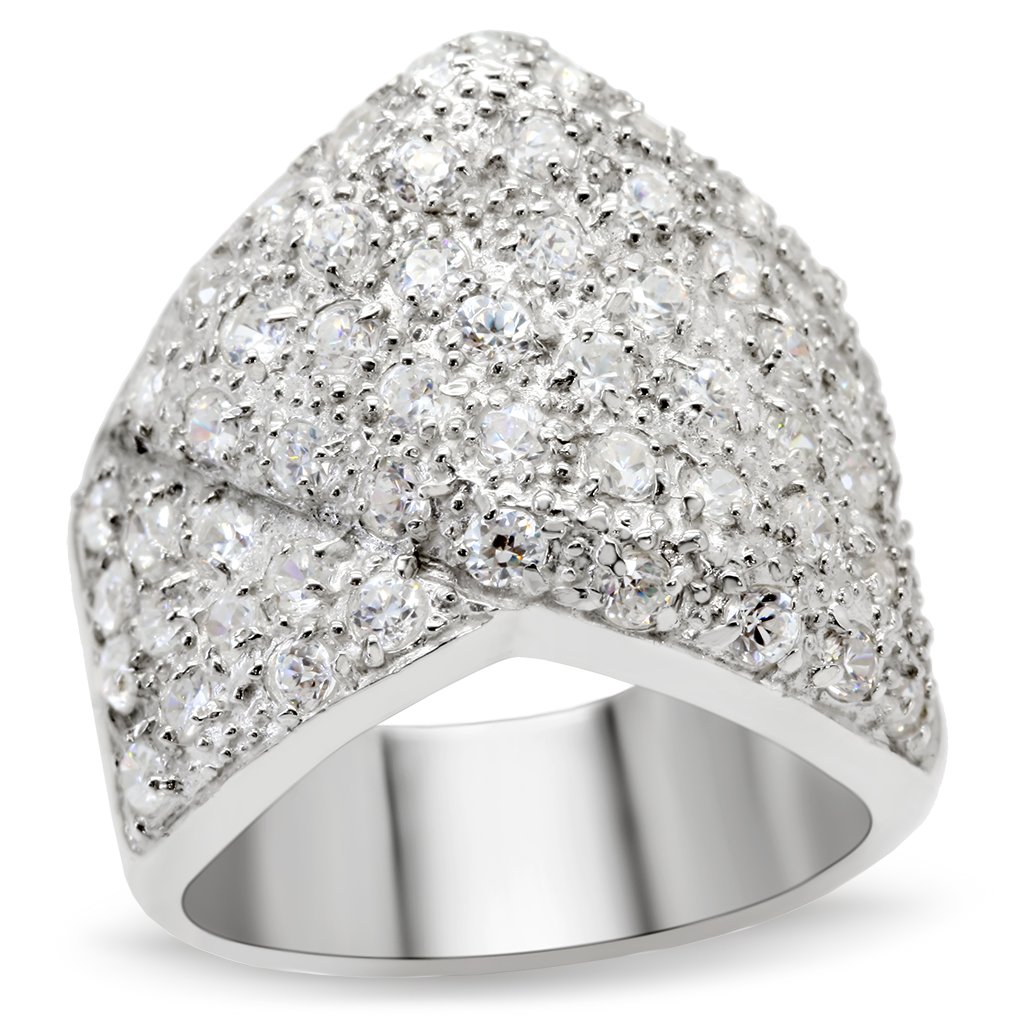 LOS522 Silver 925 Sterling Silver Ring featuring a clear AAA Grade CZ stone, showcasing its elegant design and polished finish.