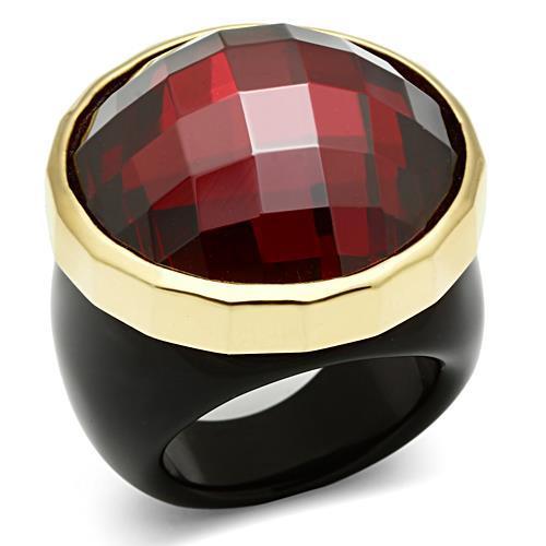 LOS525 Gold 925 Sterling Silver Ring featuring AAA Grade CZ in Garnet, showcasing its elegant design and luxurious gold finish.