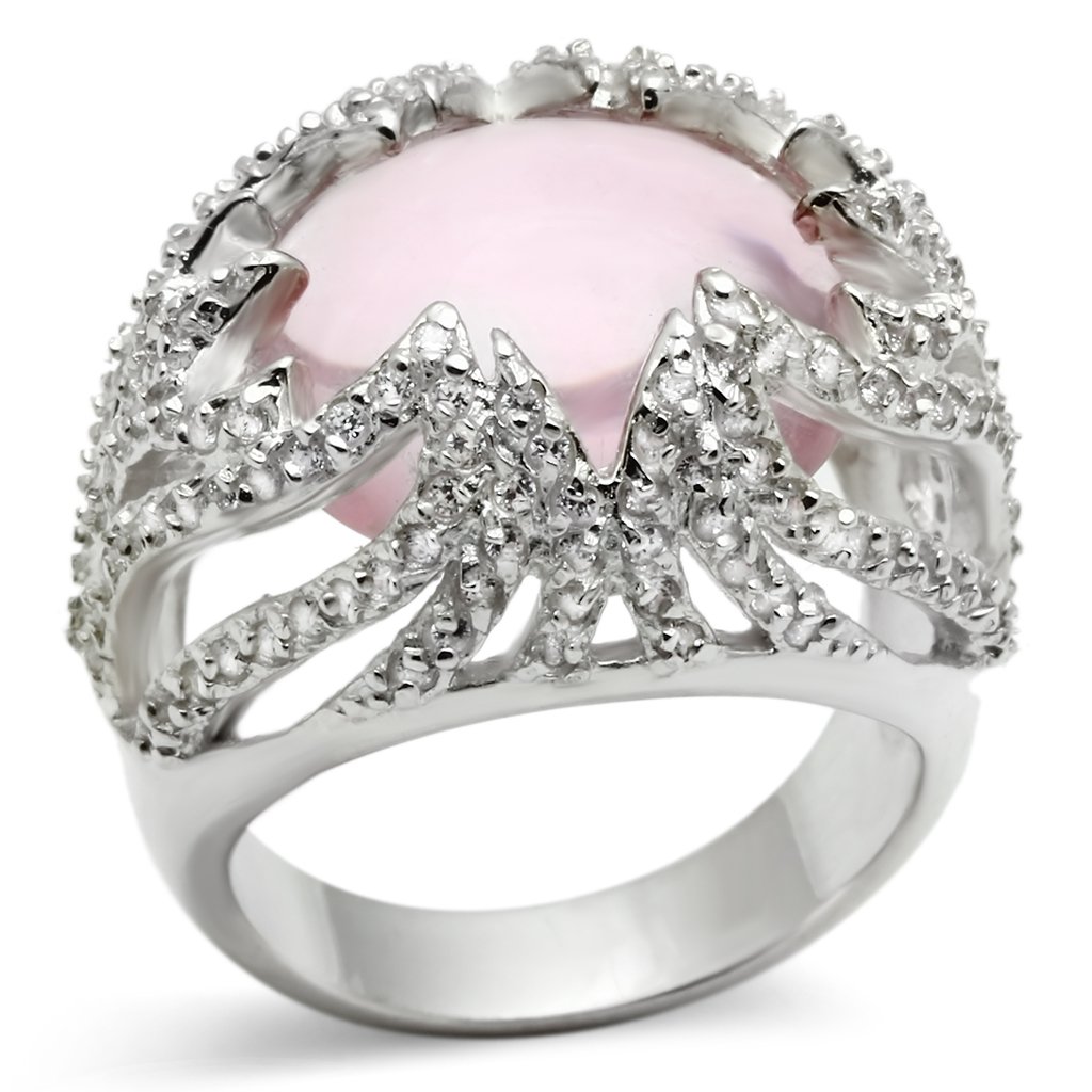 LOS536 Silver 925 Sterling Silver Ring featuring a light rose synthetic glass center stone, showcasing elegant craftsmanship.