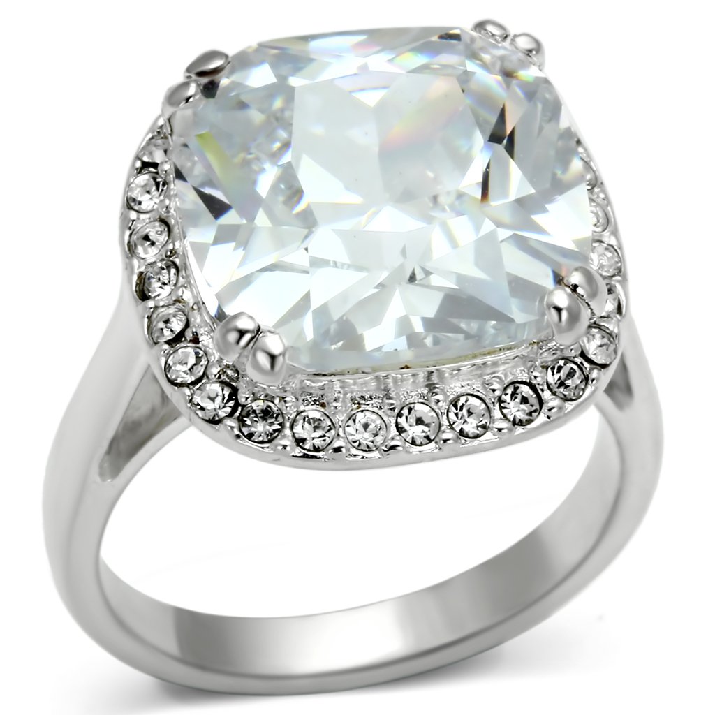 LOS561 Silver 925 Sterling Silver Ring featuring a clear AAA Grade CZ stone, showcasing its elegant design and polished finish.