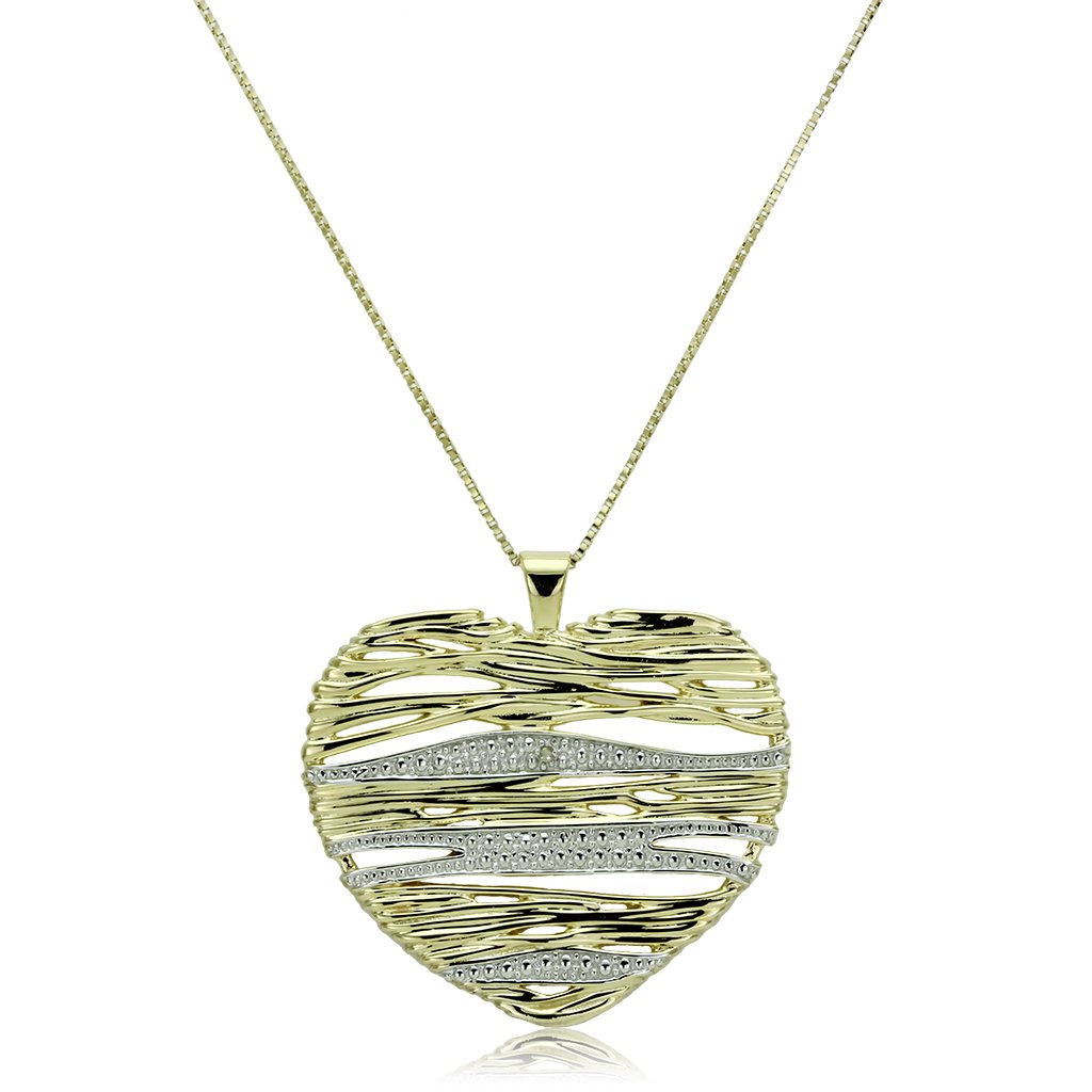 LOS599 Gold and Rhodium 925 Sterling Silver Necklace featuring a clear AAA Grade CZ stone, elegantly designed for any occasion.