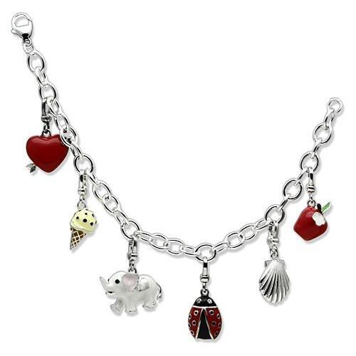 LOS606 Silver 925 Sterling Silver Bracelet featuring vibrant multi-color epoxy center stone, elegantly designed for versatile wear.