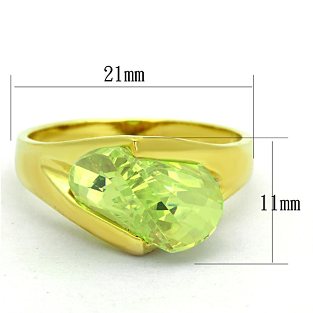 LOS647 Gold 925 Sterling Silver Ring featuring a vibrant apple green AAA Grade CZ stone, elegantly designed for a luxurious look.