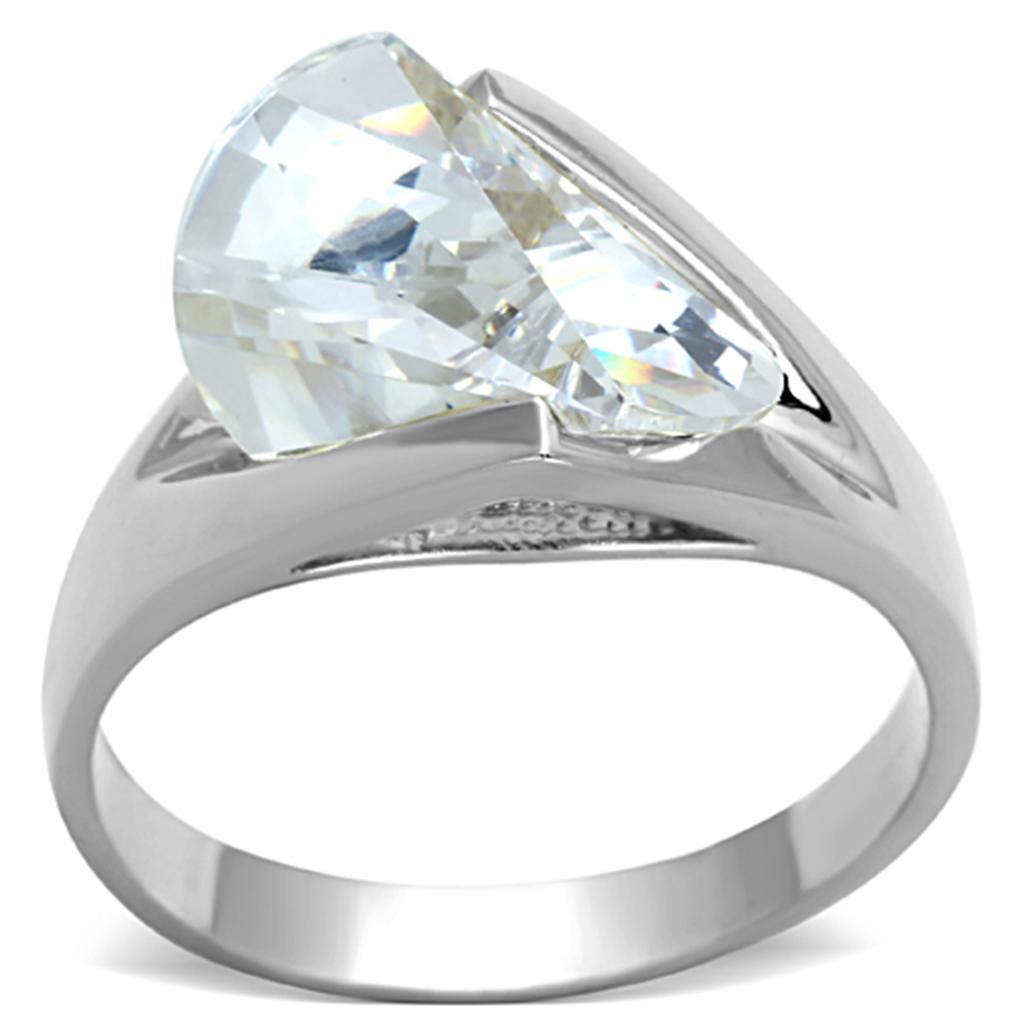 LOS650 Silver 925 Sterling Silver Ring featuring a clear AAA Grade CZ stone, showcasing its elegant design and polished finish.