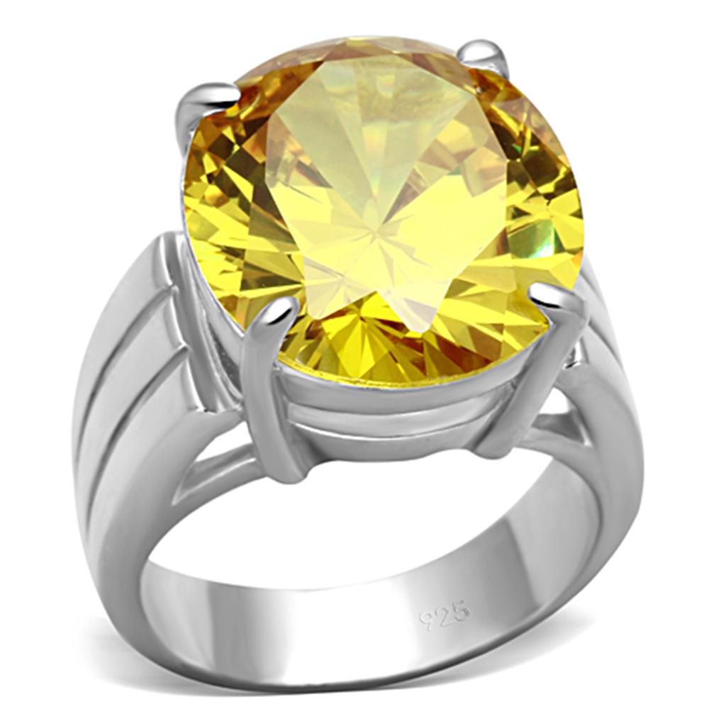 LOS677 Silver 925 Sterling Silver Ring featuring AAA Grade CZ in Topaz, showcasing its elegant design and sparkling center stone.