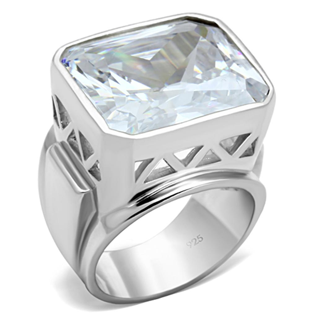 LOS670 Silver 925 Sterling Silver Ring featuring a clear AAA Grade CZ stone, showcasing its elegant design and high-quality craftsmanship.