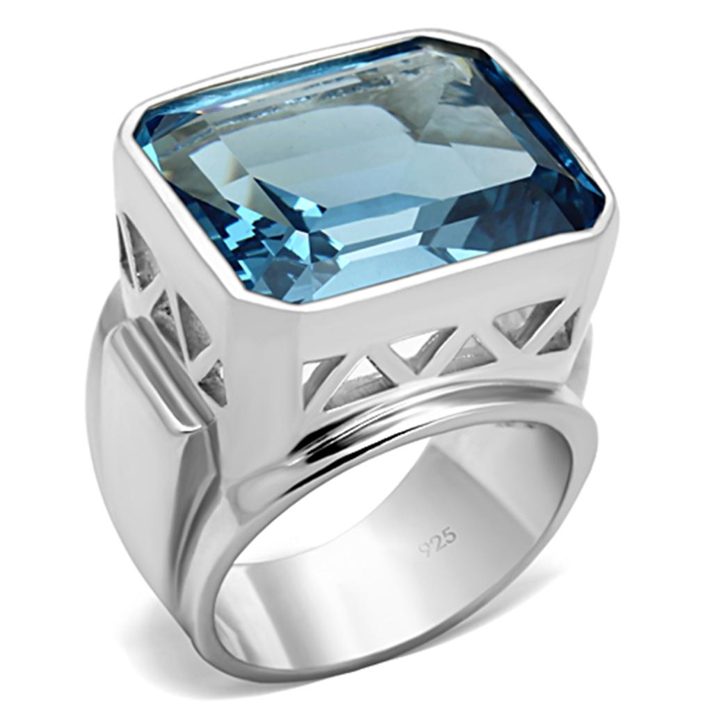 LOS669 Silver 925 Sterling Silver Ring featuring a synthetic sea blue spinel, showcasing its elegant design and craftsmanship.