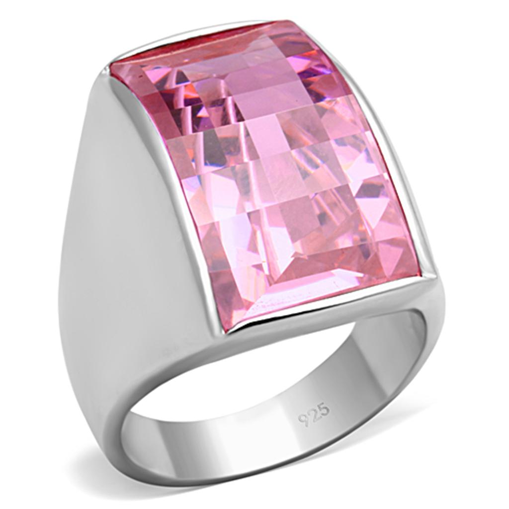 LOS695 Silver 925 Sterling Silver Ring featuring a stunning AAA Grade CZ stone in a beautiful rose color, showcasing elegant craftsmanship.