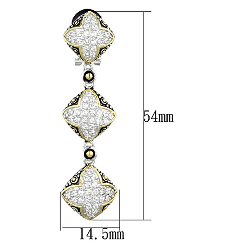 LOS777 Reverse Two-Tone 925 Sterling Silver Earrings featuring AAA Grade CZ stones, showcasing a modern design and elegant finish.