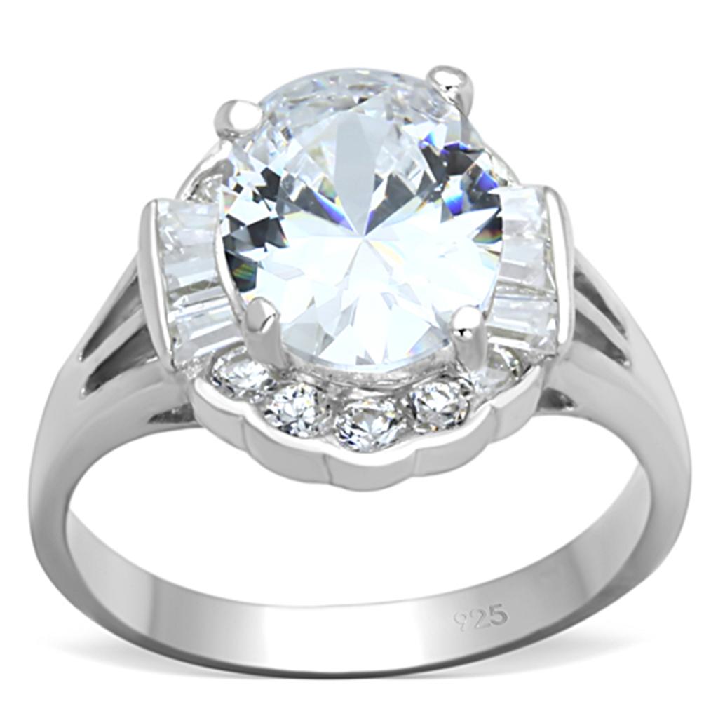 LOS701 Silver 925 Sterling Silver Ring featuring a clear AAA Grade CZ stone, showcasing its elegant design and shiny finish.