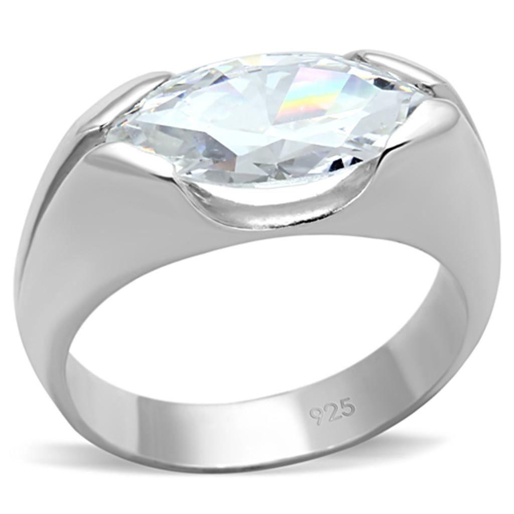 LOS704 Silver 925 Sterling Silver Ring featuring a clear AAA Grade CZ stone, showcasing its elegant design and high-quality craftsmanship.